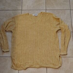 VTG Real Clothes Saks Fifth Avenue Yellow Knit V‑Neck Silk Sweater Womens Size M